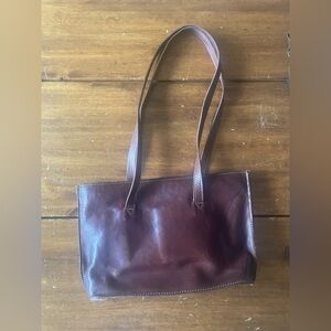 VINTAGE Brown LEATHER TOTE BAG Purse Shoulder Satchel MADE IN ITALY